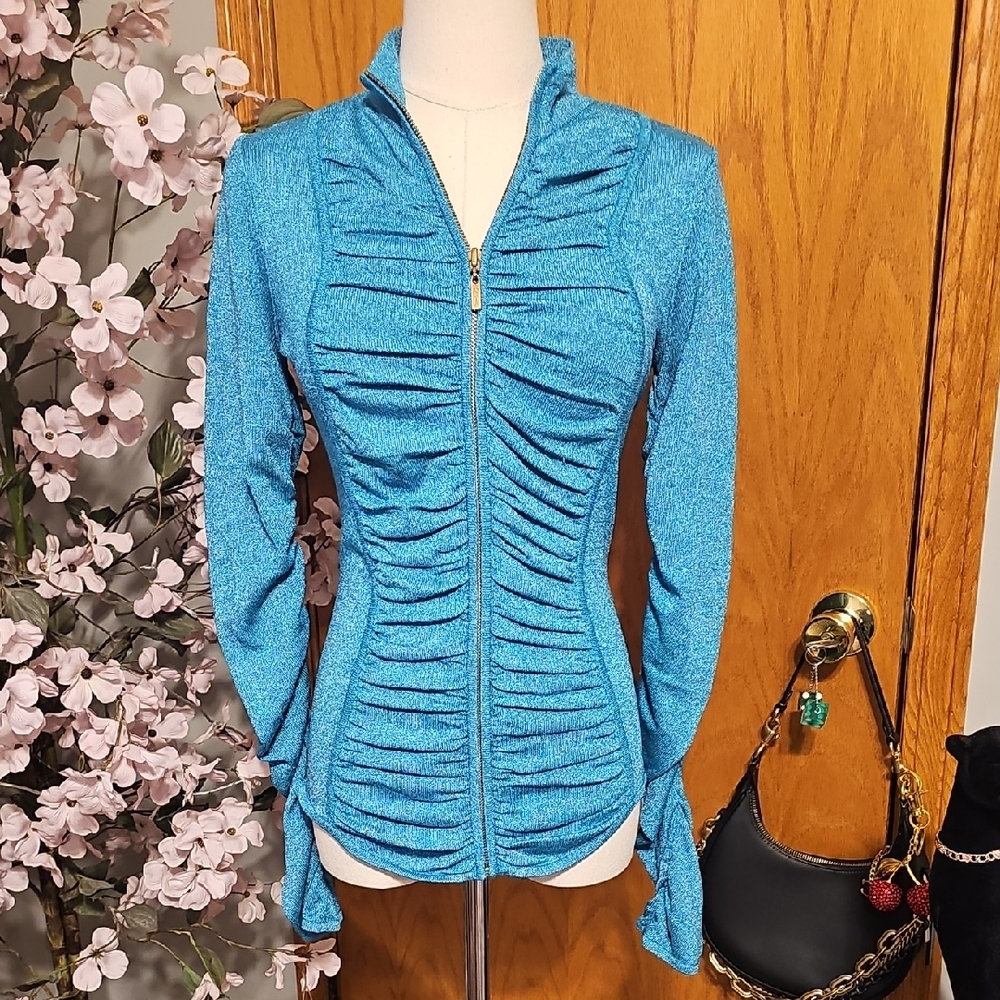 Marciano Aqua Shimmer Zip Up Top